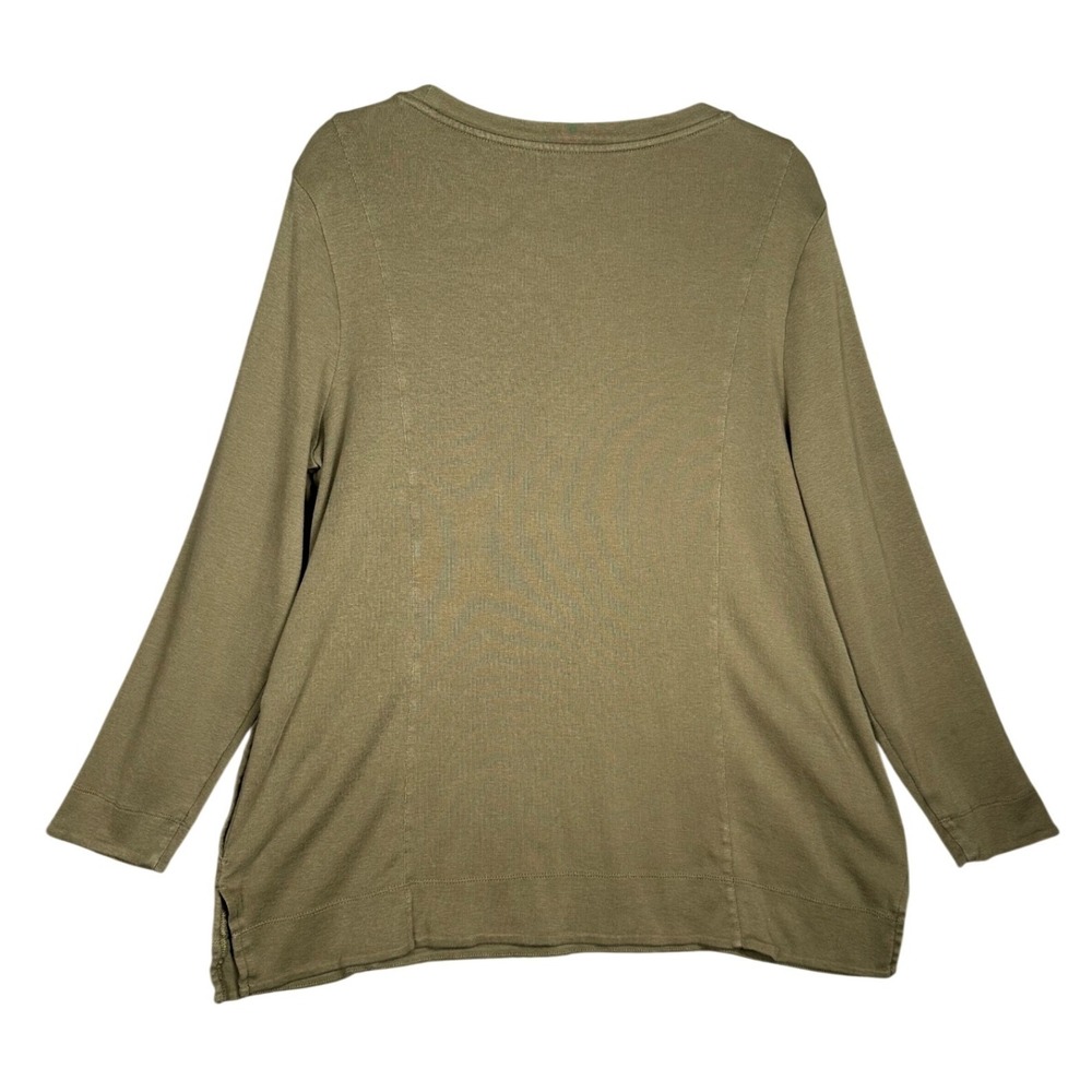 Chico's The Ultimate Tee Women XL Size 3 Green Pima‎ Cotton Pockets Long Sleeve - Picture 4 of 11